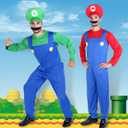 Halloween Costume Adult Plumber Jumpsuit with Hat Gloves Moustache Costume Accessories Set (Blue, S)