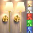 JOFIOS Battery Operated Wall Sconce Set of 2,Gold Wireless Wall Sconce with 5200mAh Dimmable Detachable Bulbs and Remote, 10 Colors Rechargeable Sconces Decor for Bedroom Living Room Hallway
