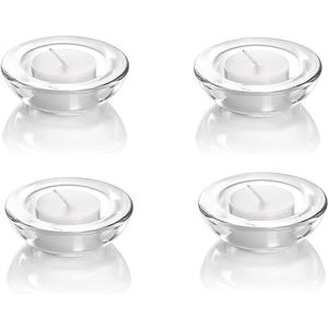 4 Pack,Clear Tealight Candle Holders, 3" Round Chunky Glass Candle Holder