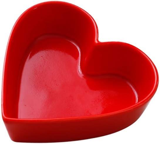 Sizikato Cute Heart Shaped Ceramic Salad and Dessert Bowl (5 in, Red)