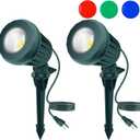 Christmas Spotlight Outdoor, 2700K Warm White LED Landscape Spot Lights with RGB 3 Lenses, IP67 Waterproof, 120V Plug-in, Holiday & Everyday Decor for Yard Garden Lawn Tree (2 Pack, Green)