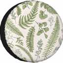 Leaf Herbs Spare Tire Cover Green Fern Polyester Universal Wheel Tire Cover for Trailer Camping Weatherproof for Rv SUV Truck Camper Travel 15 inch