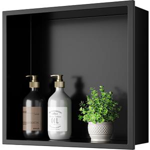 No Tile Needed Shower Niche - 12"x12" Black 304 Stainless Steel Recessed Shelf,Over Mount Installation for Bathroom & Shower Wall,Waterproof