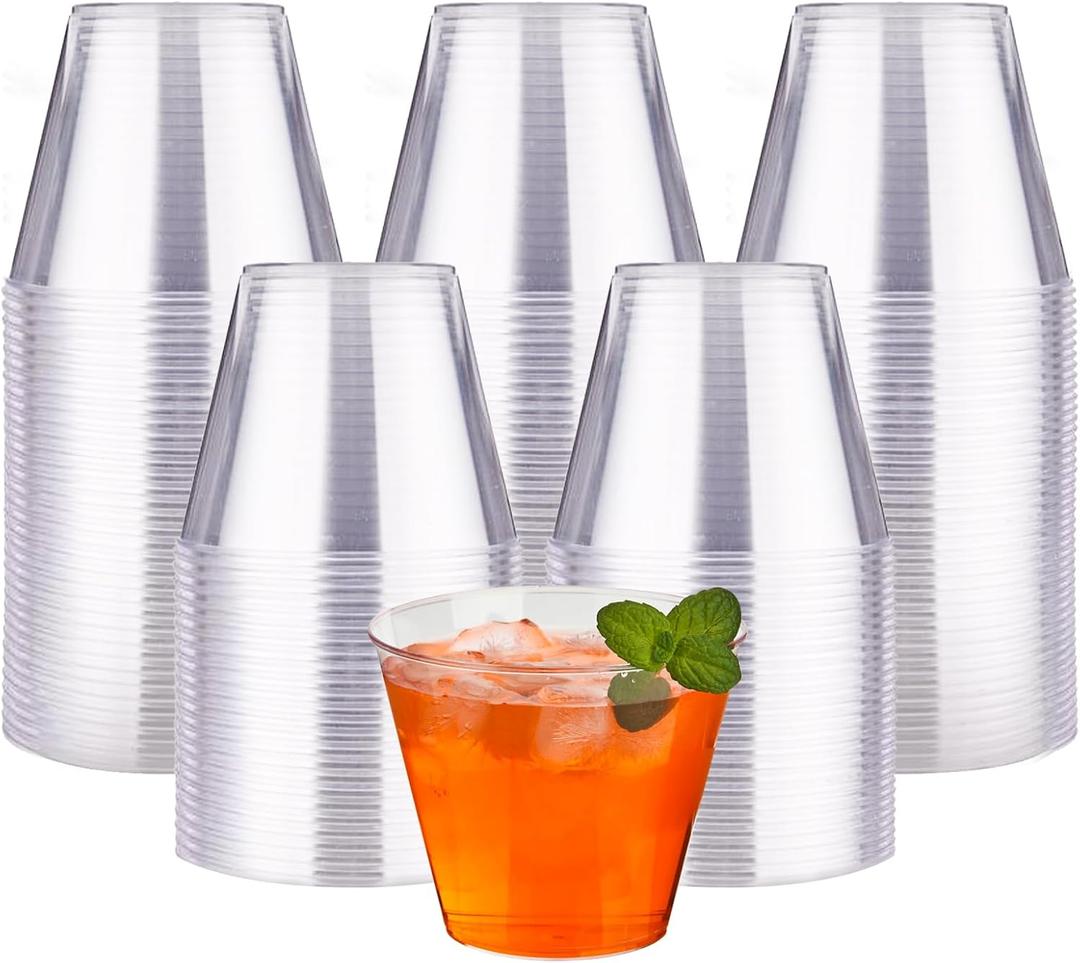 RACETOP 9 oz Clear Disposable Plastic Cups 50 Pack, Clear Plastic Cups Tumblers, Heavy-duty Party Glasses, Disposable Cups