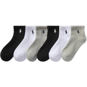 POLO RALPH LAUREN Boys' Athletic Performance Ankle Socks - 6 Pair Pack - Soft Cushioned Comfort