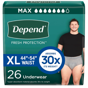 Depend Fresh Protection Adult Diapers, Incontinence Underwear for Men, Disposable, Maximum, Extra-Large, Grey, 26 Count, Packaging May Vary
 2 pack 52 total count