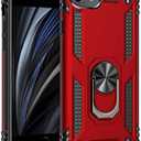 Korecase for iPhone SE 3 Gen 2022 Case,iPhone SE 2020 Full Body Rugged with Built-in Finger Ring Kickstand Military Heavy Duty Protection Shockproof Cover for iPhone SE 2022 4.7 Inch - Red