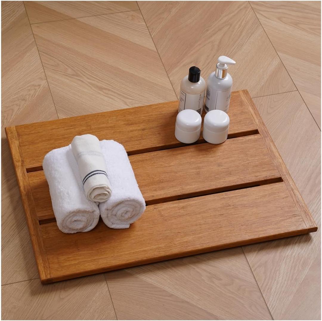 Bamboo Bath mat- Wooden Non-Slip Bath Mat, Sturdy Durable Waterproof Bathtub Mat for Luxury Spa, Square Portable Floor Mat for Outdoor and Indoor Use (Brown, 23.6 Inch)