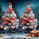 Solar Christmas Trees Decorations, 2 Pack Solar Powered Xmas Tree Lights, Pathway Lights with Multi-Color Lights Waterproof for Outside Garden Yard Lawn House Front Porch Door(White)