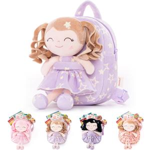 Gloveleya 3.5L Curly Hair Plush Figures Dress Backpack - Purple Star, 9 inches, 3.5 liters