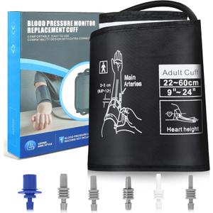 Universal XXL Blood Pressure Replacement Cuff - 9"-24" Wide-Range Fan-shaped Design, Better Fit for Big Large Arms, 6 Sizes of Connectors Compatible with Omron and Other Brands BP Monitors (Cuff Only)