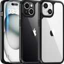 TAURI for iPhone 15 Plus Case, [3 in 1] 1X Black Case [Not-Yellowing] with 2X HD Tempered Glass Screen Protector, [Militarized Drop Defense] Slim Phone Case 6.7 inch, Black