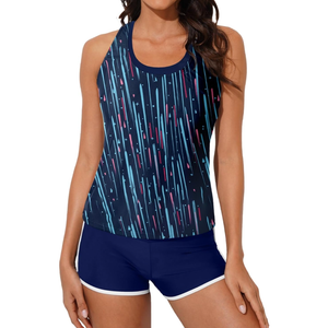 Aleumdr Womens Athletic 3 Piece Tankini Swimsuits with Shorts Swim Tank Tops with Sports Bra and Boyshorts Bathing Suits, L