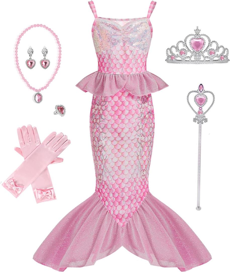 Princess Dress Up Little Girls Mermaid Costume Toddler Mermaid Dress Halloween Costumes for Girls Size 5-6Y