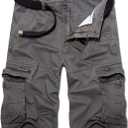 Men's Lightweight Multi Pocket Casual Outdoor Twill Cargo Shorts with Zipper Pockets with 8 Pockets No Belt (40, Grey)
