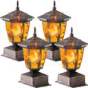 Dynaming 4 Pack Solar Flame Post Lights Outdoor, Solar Powered Lamps Fence Post Cap Lights, Flickering Flame LED Lantern Waterproof for Garden Deck Patio, Fit 4x4, 5x5 or 6x6 Wooden Posts, Bronze
