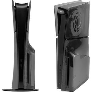 Geekria Transparent Cover Plates Compatible with PS5/ Slim Disc Edition, Replacement Shell Gaming Accessories with Fan Vents, Hard Dustproof ABS Shell Side Panels (Transparent Black)