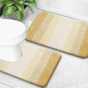 OLANLY Bathroom Rug Set 2 Piece, Soft Absorbent Microfiber Bath Mats and U-Shaped Contour Toilet Rug, Non-Slip, Machine Wash Dry, Plush Shaggy Bath Mats for Bathroom (24"x16"+24"x20", Light Yellow)
