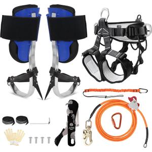 Tree Climbing Spikes Kit, Tree Climbing Gear with Climbing Belt, Wire Core Flip Line Kit with Triple Lock Lanyard Adjuster, Tool Lanyard and Climbing Stop Descender, Arborist Equipment Set
