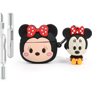 Case for AirPods 4th Generation Wireless Earbuds (2024) with Doll and Carabiner, Silicone Charging Protective Cover with Cartoon Skin Design for AirPods 4 (MIN)