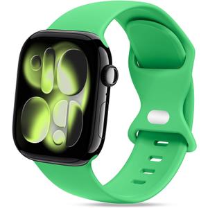 4 x STG Sport Silicone Bands Compatible with Apple Watch Band Ultra 3/2/1 49mm, Series 11/10 46/42mm, 9/8/7 45/41mm, SE 6/5/4 44/40mm, 3/2/1 42/38mm S/M M/L for Women Men (Bright Green)