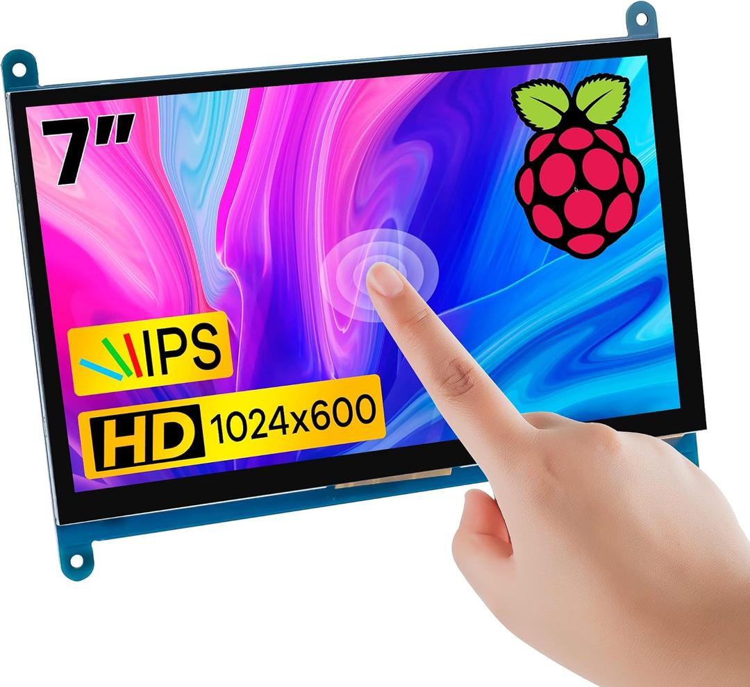Hosyond 7 Inch IPS LCD Touch Screen Display Panel 1024600 Capacitive Screen HDMI Monitor for Raspberry Pi5/Pi4/Pi3/ZERO W, BB Black, Windows 10 8 7