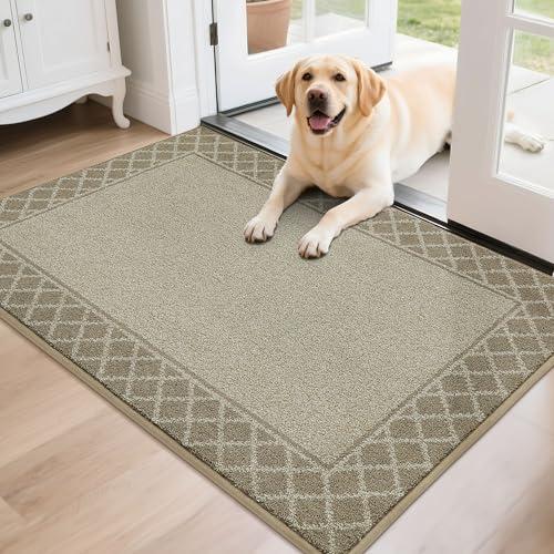BEQHAUSE Door Mat Indoor Entrance Dirt Trapper Rugs for Entryway Non Slip Welcome Mat Absorbent Floor Mat Low Profile Washable Front Doormat for Dirty Paws, 32" x 48", Beige