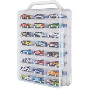 ZZFENGKR Portable Transparent Double Sided Storage Case - 48 Compartments for Toy Cars, Matchbox Cars, 1:64 Scale Model Cars, with Handle (Case Only)