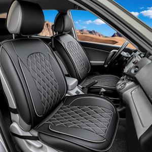 LINGVIDO Car Seat Covers Full Set (5 Seats) - Premium Perforated Nappa Leather, Waterproof Shield, Omni-Adapt Fit SUVs Sedans, Ultimate Family & Pet Protection (Black & Gray Line)