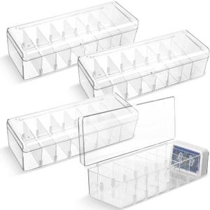 Wenqik 4 Pcs Trading Card Storage Box Plastic Storage Box Transparent Playing Case with Removable Dividers 560 Standard Cards