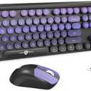 FD Wireless Keyboard and Mouse Combo | Cute Colorful Keyboard and Mouse with 2.4GHz Cordless Retro Typewriter Keyboard | Auto-Sleep | USB Receiver for Windows PC/Laptop - Black Purple Gradient