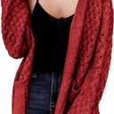 Dokotoo Women's 2026 Fashion Casual Open Front Long Sleeve Chunky Cable Knit Cardigans Sweaters Outerwear Coats with Pockets (Large, Red)