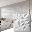 Art3d 50-Pack 3D Wall Panels for Interior Wall Decor, Modern Diamond Textured Accent Wall Paneling for Gaming Living Room TV Wall Background, 12 x 12 inch White