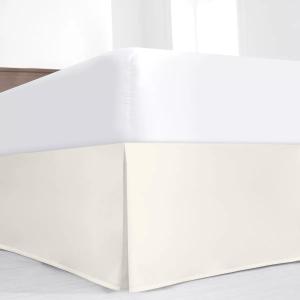 Luxury Pleated Queen Bed Skirt with Split Corners - 18 Inch Tailored Drop Easy Fit - Pleated Dust Ruffle - 100% Microfiber Soft, Wrinkle-Free Box Pleated Bed Skirts (Ivory, Queen- 18" Drop)