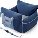 Dog Car Seat for Small to Medium Dogs - Waterproof Pet Booster Seat for Car with Clip-On Safety Leash, Travel Carrier for Puppy up to 25 lbs, Memory Foam Filling & Adjustable Buckles, Blue