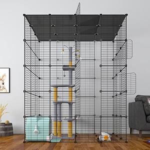 Eiiel Large Cat Cage Indoor Cat Playpen Metal Wire Kennels Crate Ideal for 1-4 Cats, 54 L x 41W x 69 H Inch, Black