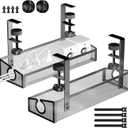 Under Desk Cable Tray - Black, No Drill Cable Organizer with Clamp for Wire Management, PC Cord Organizer & Workspace Accessories (2 Pack)