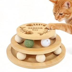 DRAGONCEE Cat Ball Track Toy with Puzzle Top, Interactive Cat Toys for Indoor Cats with Spinning Balls, Wooden Cat Ball Tower Toy for Kitten Kitty Exercise Mental Physical