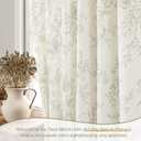 Green Floral Curtains 108 inch Length Back Tab Farmhouser Living Room Light Filtering Curtains Green Pattern Print on Cream White Linen Curtain Minimalist Aesthetic Sketch Style Vintage Room Decor