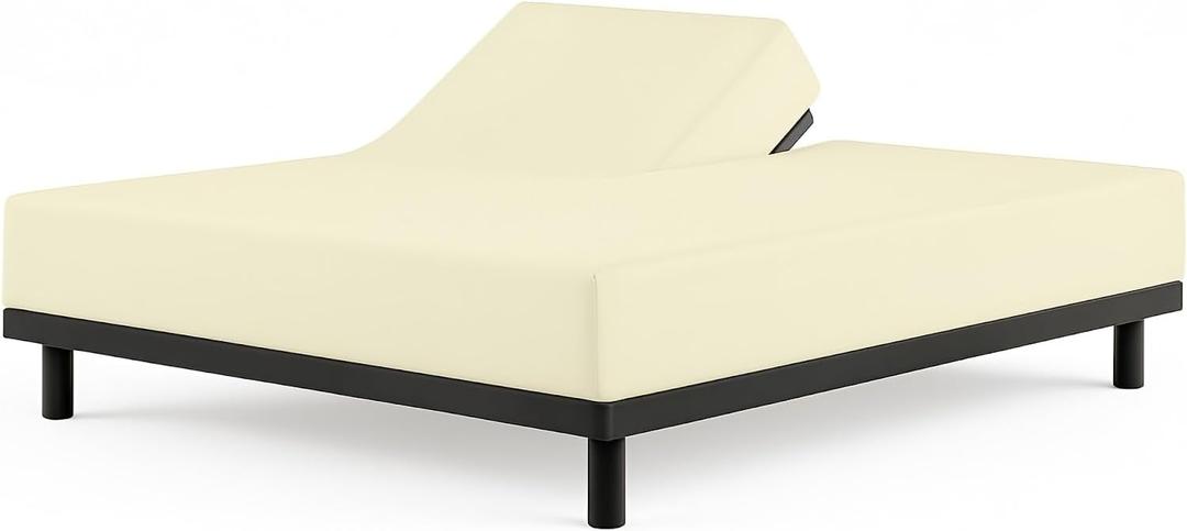 Cottingon 1 Piece Top Split King Fitted Sheet Only for Adjustable beds, Premium 100% Egyptian Cotton, 34 Inches Half Split Flex Head Bottom Sheet for Sleep Number Beds 16" Deep Mattress, Ivory