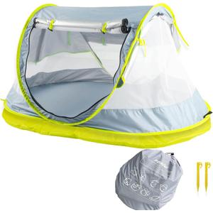 Poray Portable Baby Beach Tent with UPF 50+ Sun Shelter,Mosquito Net and Sunshade, Ideal Pop Up Kids Travel Tent with Carry Bag & 2 Stakes,Outdoor Indoor Play and Sun Protection Large Deluxe Gray & Mat