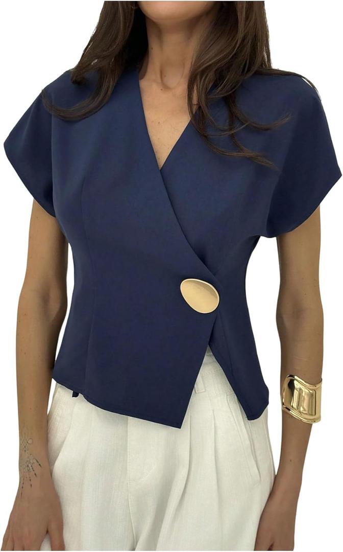 Floerns Women's Elegant Dolman Sleeve V Neck Blouse, Small 