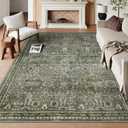 Lahome Green 8x10 Rugs for Living Room, Boho Washable Area Rugs for Bedroom, Rubber Backed Non Slip Floor Carpets for Dining Room Home Apartment, Dark Olive Green