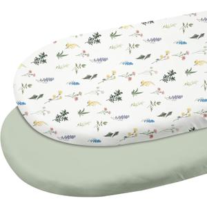 Gllquen Baby Bassinet Sheets 2 Pack, 100% Organic Cotton Bassinet Fitted Sheets for Girls Boys, Soft & Breathable Unisex Baby Mattress Sheet for Standard Bassinets 33"x17"(Green)