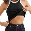 SUUKSESS Women Padded Cotton Ribbed Tank Tops High Neck Racerback Basic Tops (Black, XL)