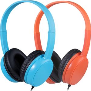 Wired Headphones Bulk 2 Pack for Classroom School, 3.5mm Pulg, Lightweight, Sturdy Headsets for Kids Students and Adults (Orange & Light Blue) (Mixed Colors)