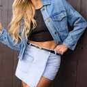 luvamia Denim Skorts for Woman Cargo Faux Wrap Jean Skort Skirts Stretchy High Waisted Skirt Shorts Country Concert Wear (L)