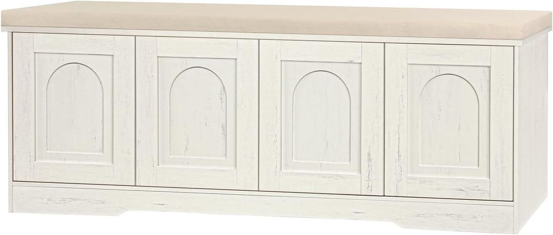 DINZI LVJ Shoe Storage Bench with Cushion, Door, Rustic White 47.2"LX17.7"H
Entryway Bench, 2-Tier Cabinet Bench, Widened Cubby, Fully Adjustable Shelves for Boots, Easy Assembly, Farmhouse, Bedroom