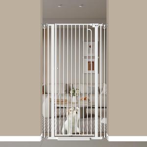 57" Extra Tall Cat Gate for Doorways, 29.5"-33.4" Tall Pet Gates for Cats Walk Through, Auto Close High Baby Gates with Door, Child Safety Gate Indoor Stairs, Cat Proof Gate for Dogs, White