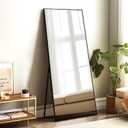 self Full Length Floor Mirror 65"22" Metal Aluminum Alloy Frame Floor Mirror with Standing Holder Standing Hanging or Leaning Against Wall Mirror(Black)